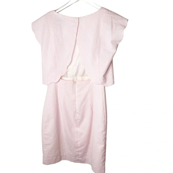 Lauren James Seersucker Pink White Open Back Dress Size Small - Picture 5 of 8